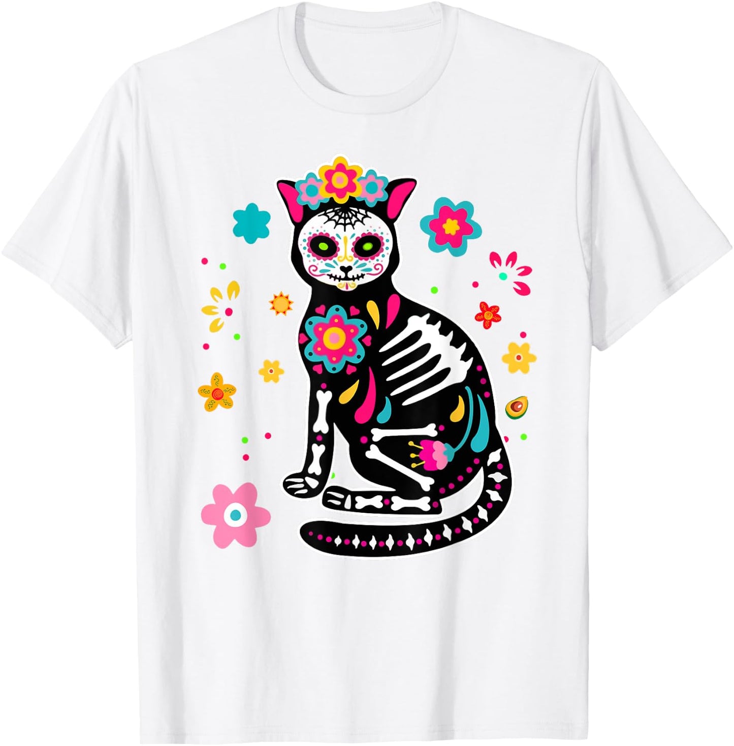 Dia de Los Muertos Cat Shirt Mexican Sugar Skull Day of Dead Women Kids T-Shirt - T-Shirt | White