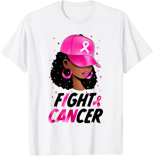 Black Girl Black Woman Breast Cancer Awareness Pink Ribbon T-Shirt - T-Shirt | White