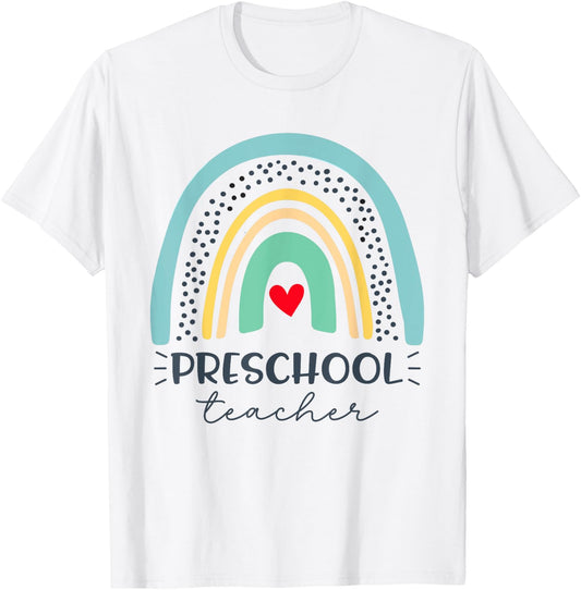 Preschool Teacher Boho Rainbow kindergarten Teacher T-Shirt - T-Shirt | White