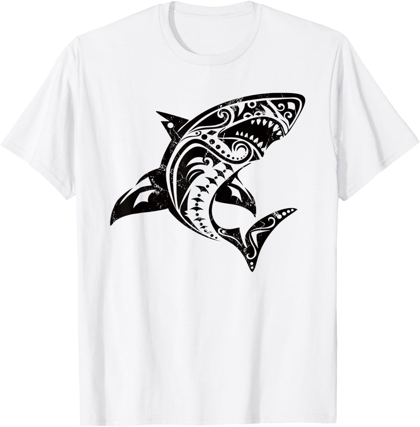 Shark Vintage Retro Tribal Throwback Vacation T-Shirt - T-Shirt | White