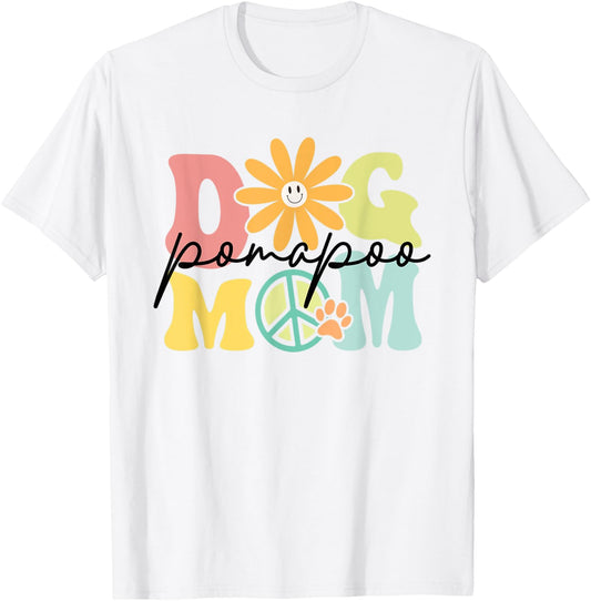 Pomapoo Groovy Dog Mom Women Pet Lover T-Shirt - T-Shirt | White