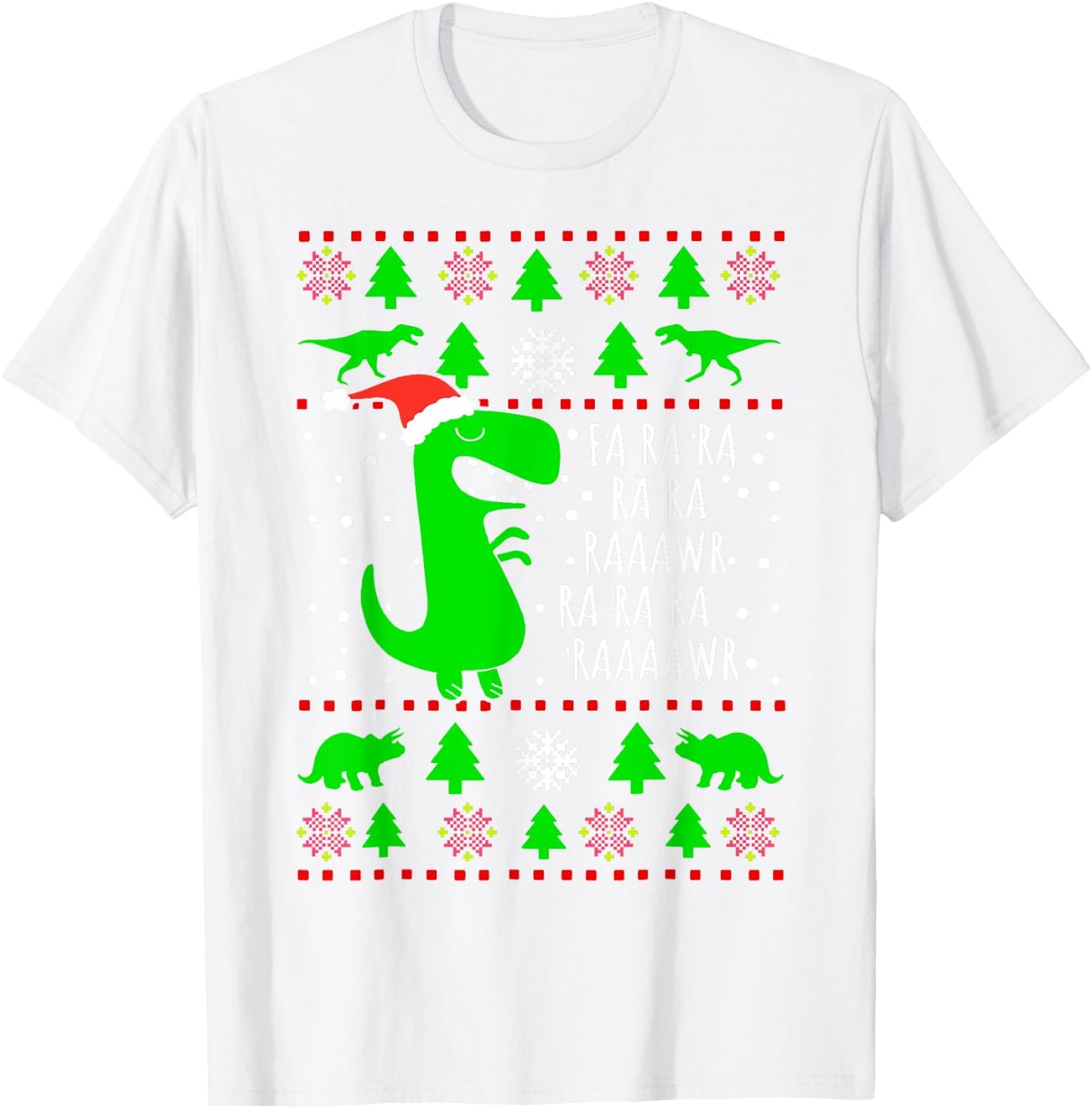 Dinosaur Ugly Christmas Sweater Fa Ra Rawr Family Kids Boys T-Shirt - T-Shirt | White