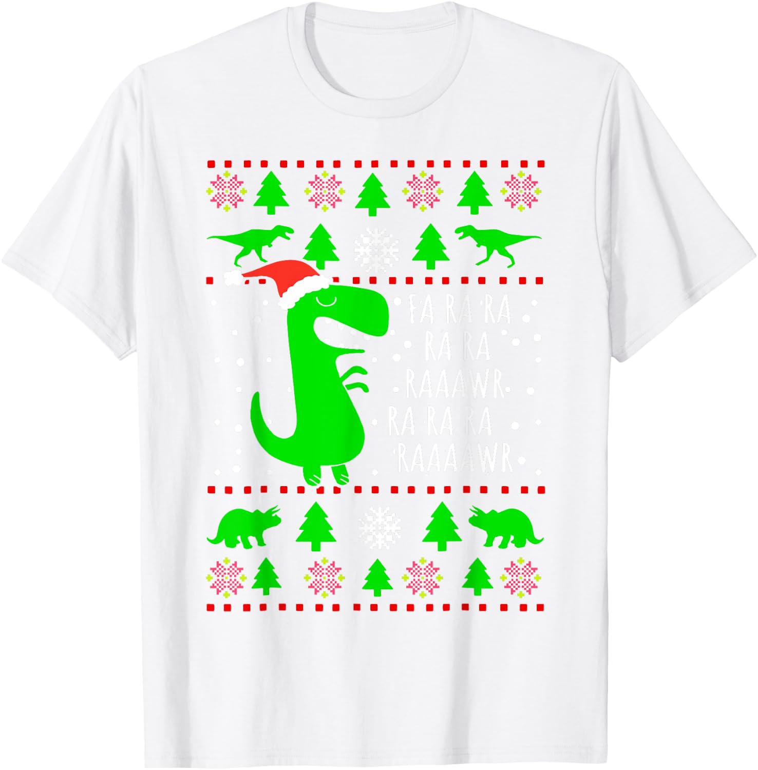 Dinosaur Ugly Christmas Sweater Fa Ra Rawr Family Kids Boys T-Shirt - T-Shirt | White