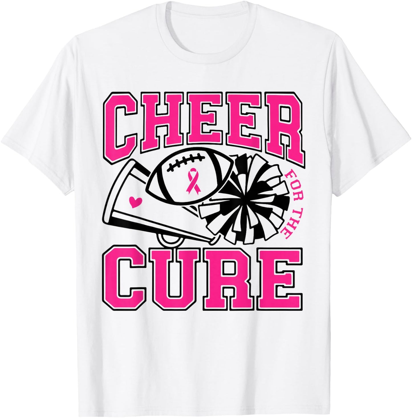 Cheer For The Cure Breast Cancer Awareness Cheerleader T-Shirt - T-Shirt | White