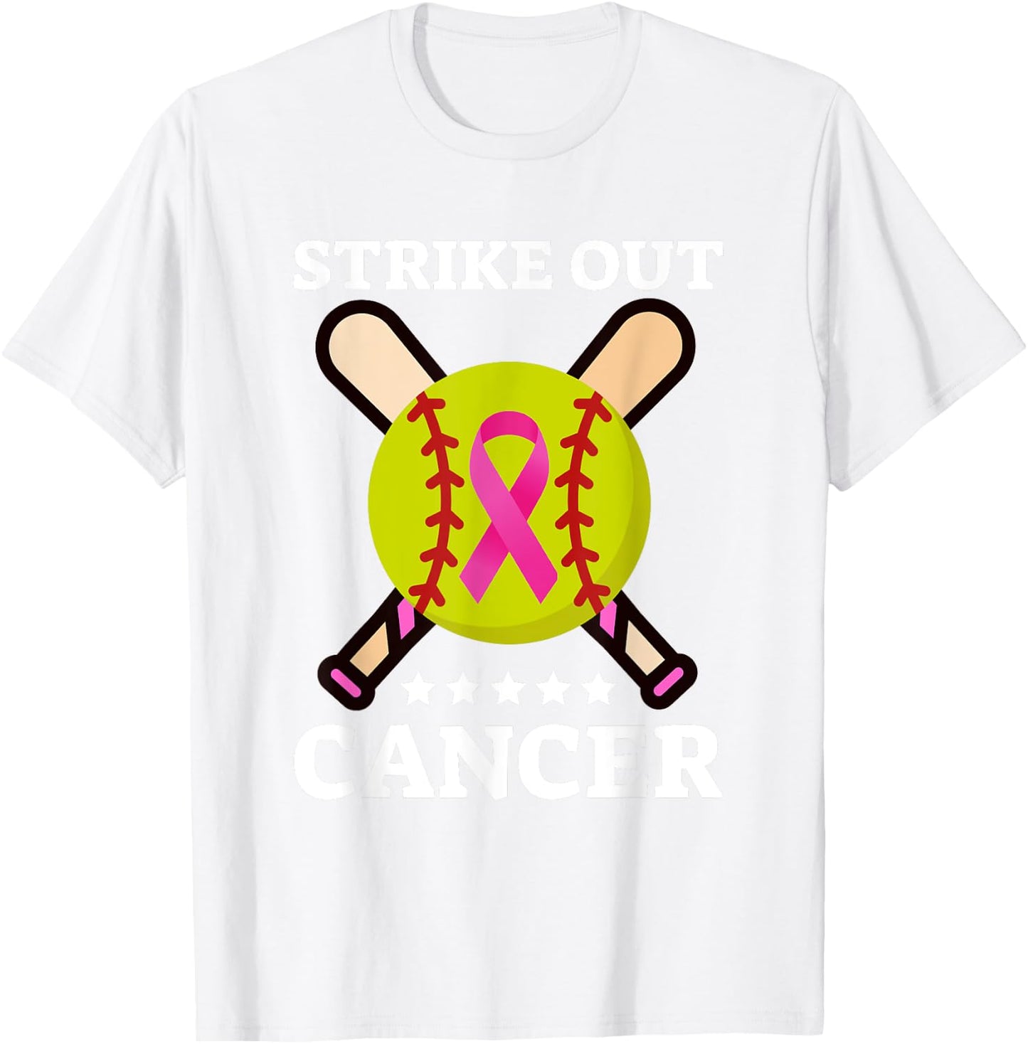 Strike Out Breast Cancer Awareness Day Pink Ribbon Softball T-Shirt - T-Shirt | White