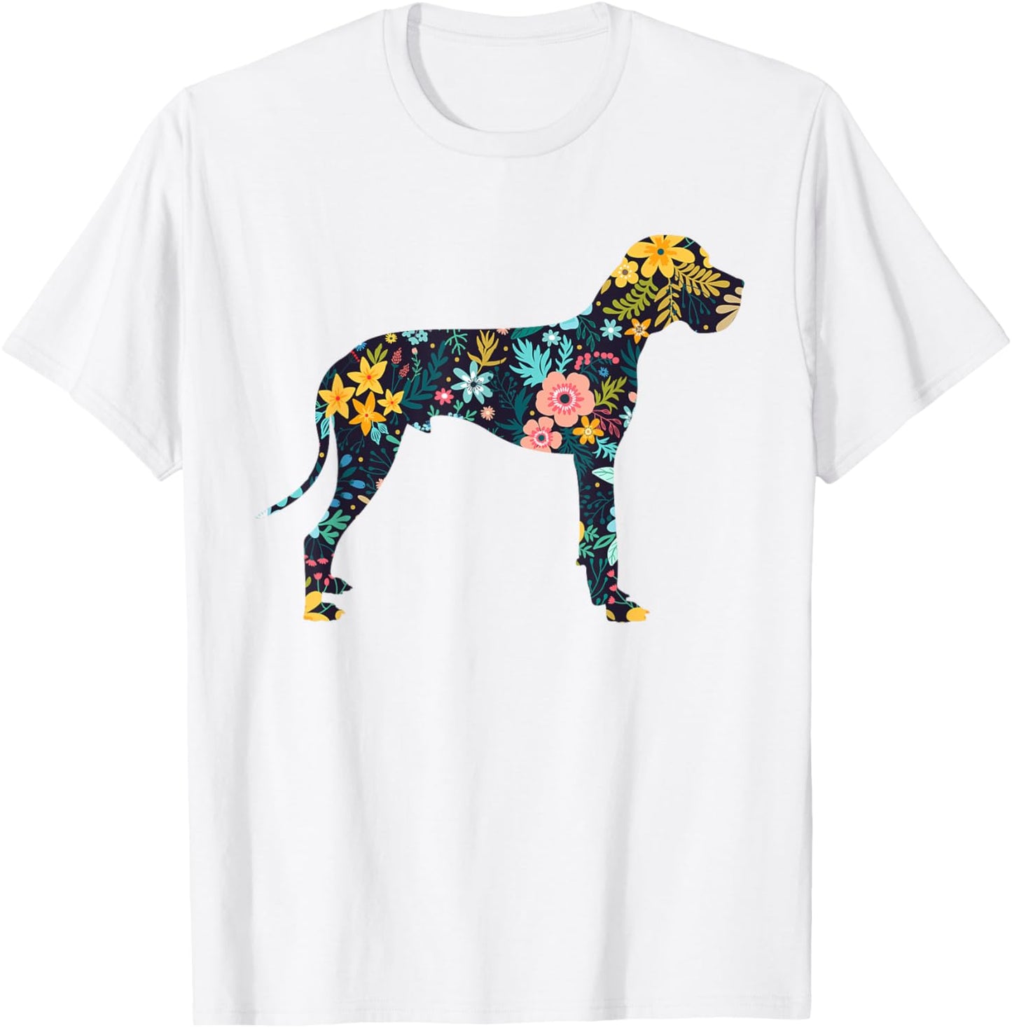 Great Dane Floral Dog Silhouette Graphic T-Shirt - T-Shirt | White