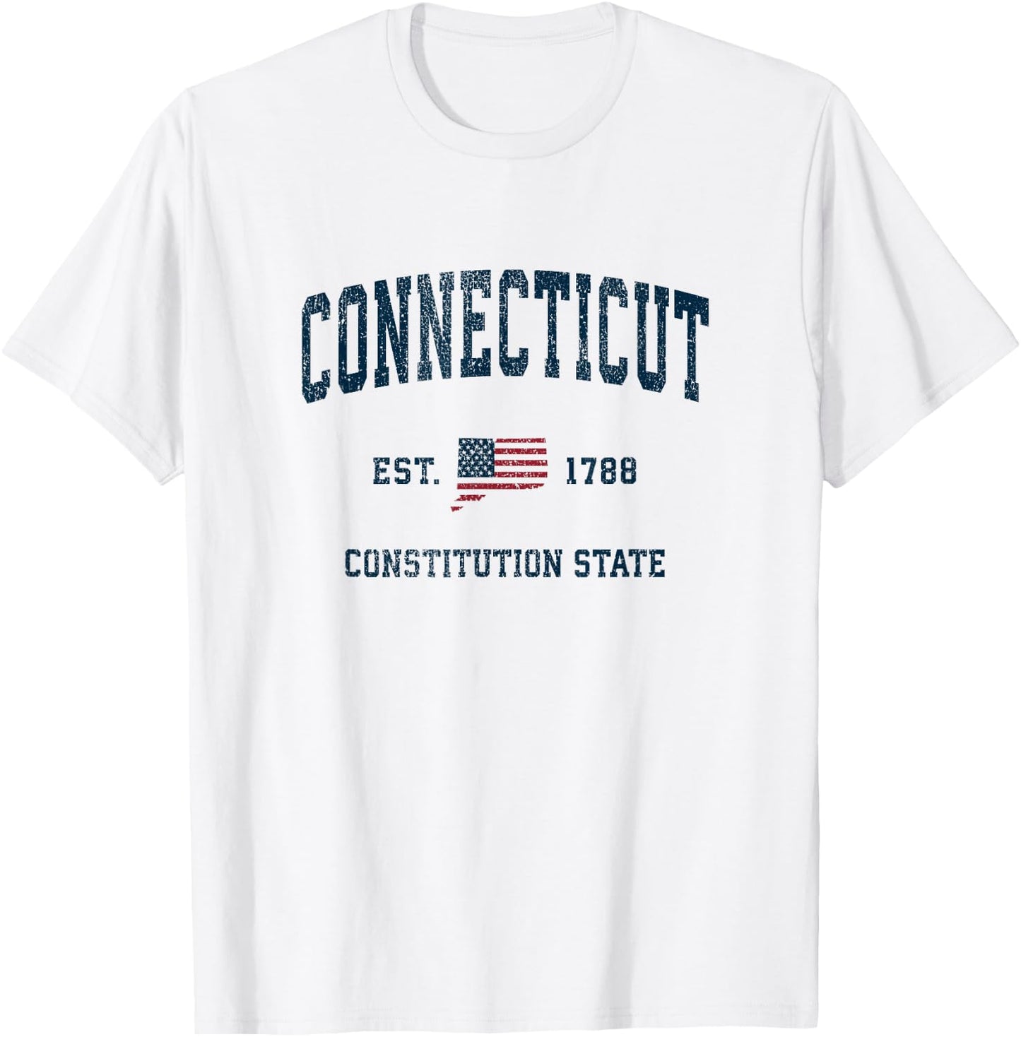 Connecticut Vintage American Flag USA Sports Design T-Shirt - T-Shirt | White