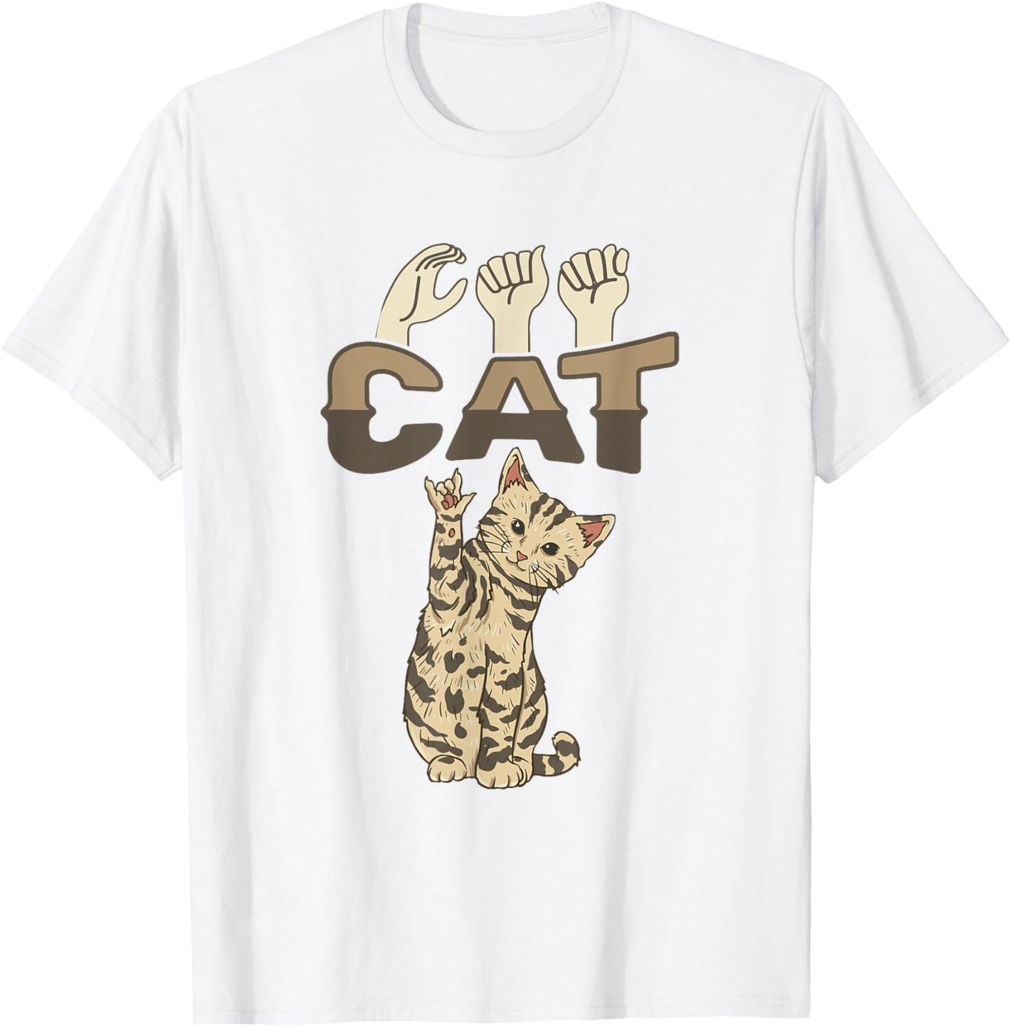ILY Cat ASL Hand Gesture Deaf Hearing Loss Awareness Women Girls Kids T-Shirt - T-Shirt | White