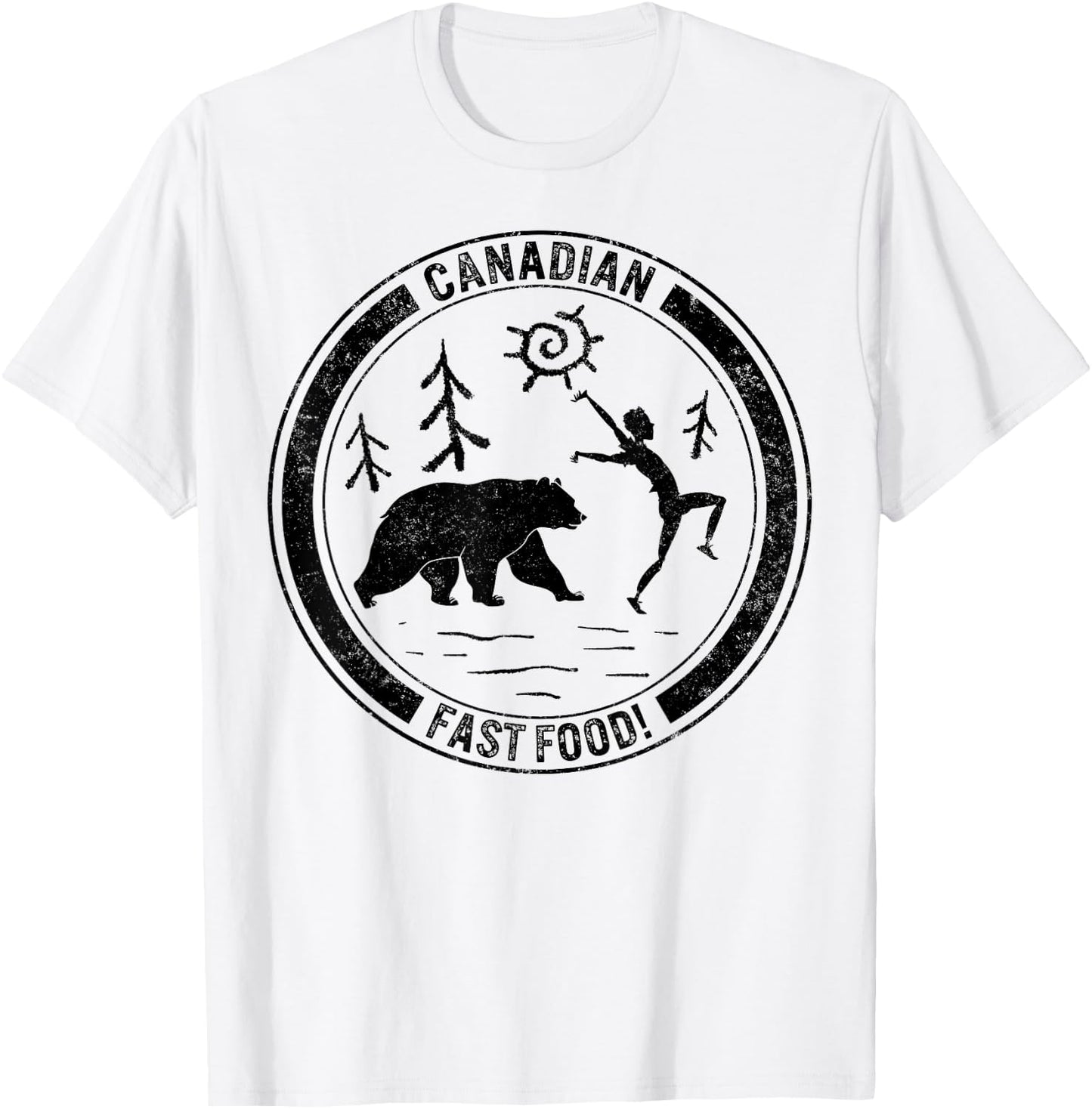 Camping Canadian Fast Food Running Man Bear Forest Design Te T-Shirt - T-Shirt | White