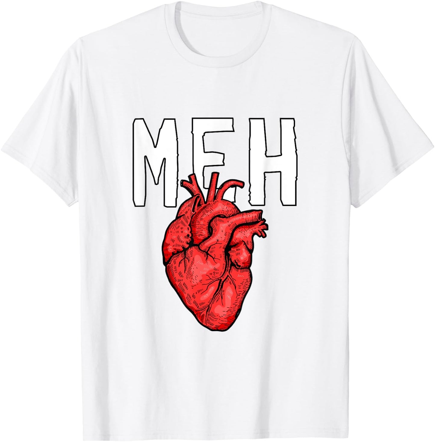 Anti Valentine's Day Anatomically Correct Heart Meh Geek T-Shirt - T-Shirt | White