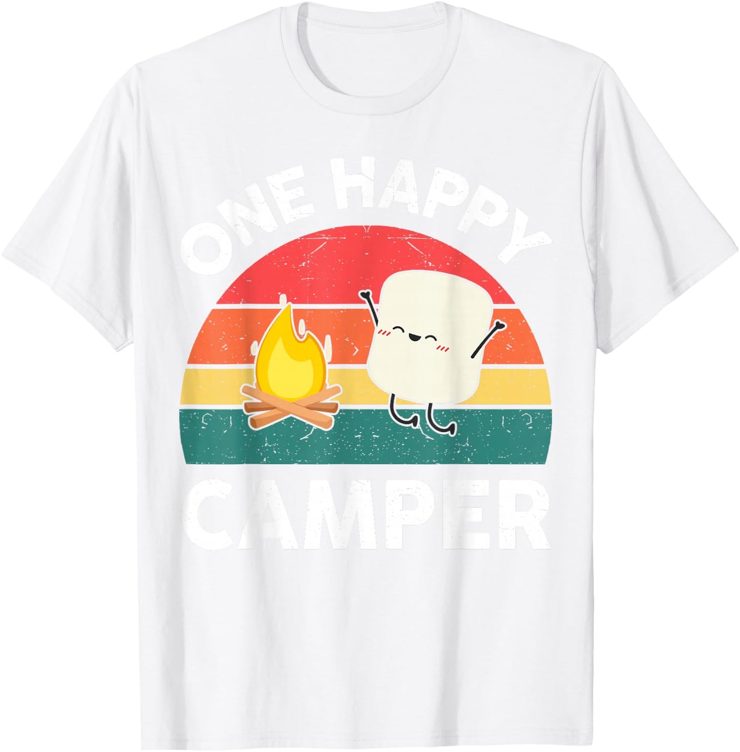 Kids One Happy Camper Toddler Boy Funny Marshmallow Camping T-Shirt - T-Shirt | White
