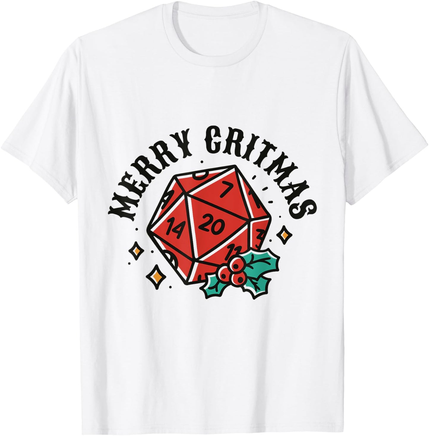 RPG Christmas Holiday Merry Critmas 20 Sided Dice Board Game T-Shirt - T-Shirt | White
