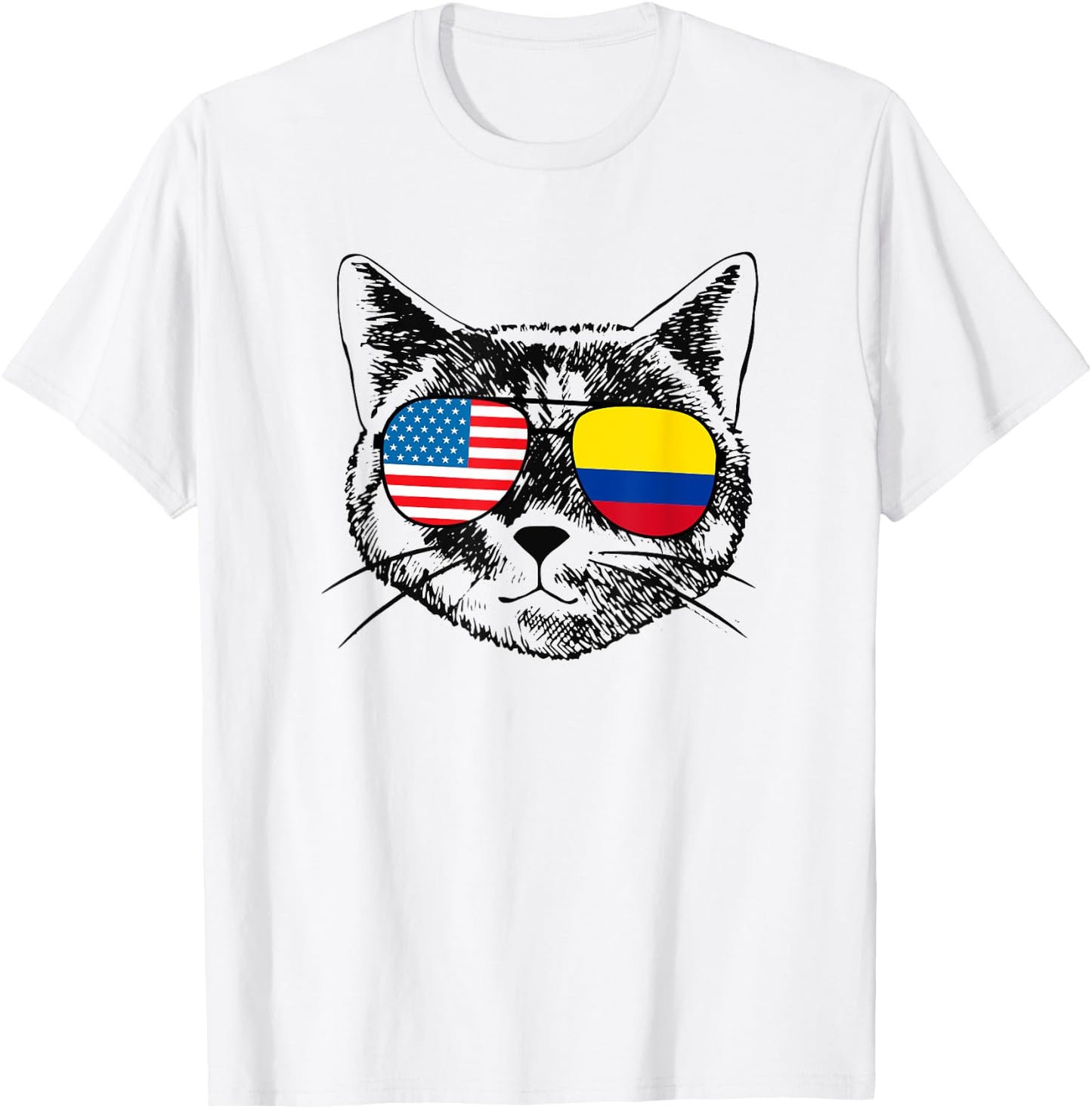 Funny Cat Half American Colombian Colombia Flag Men Women T-Shirt - T-Shirt | White