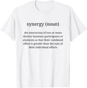 Business Buzzwords Synergy - Men's -Adults White Short Sleeve Classic Fit Cotton 60% Polyester 40% Size Small T-Shirt - T-Shirt | White