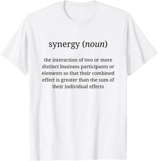 Business Buzzwords Synergy - Men's -Adults White Short Sleeve Classic Fit Cotton 60% Polyester 40% Size Small T-Shirt - T-Shirt | White