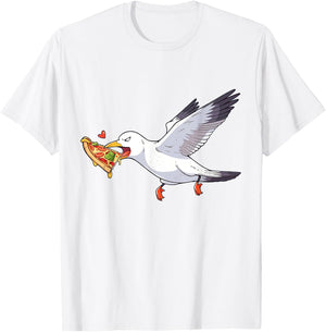 Cranky Seagull Funny Shirt Beach Birds Stealing Pizza Summer T-Shirt - T-Shirt | White