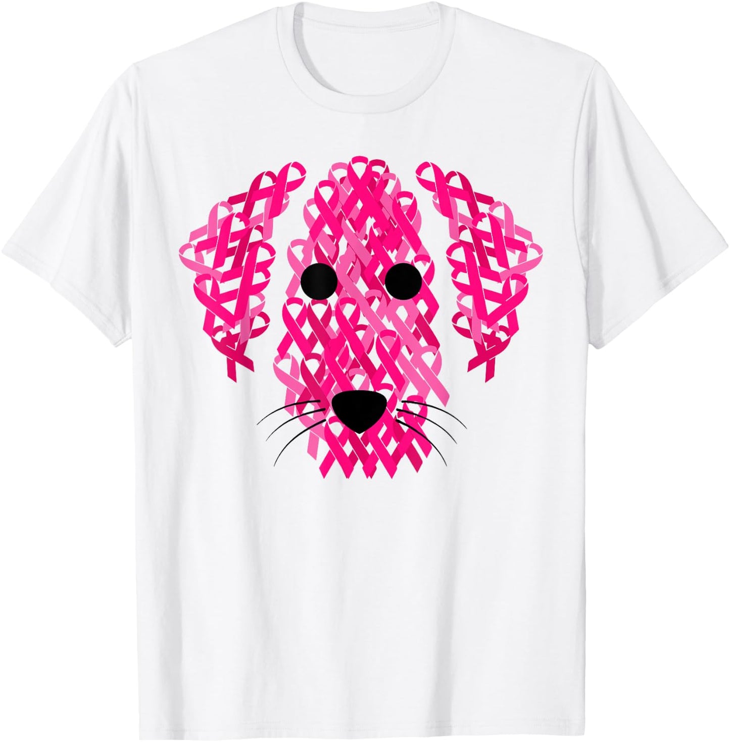 Dog Pink Ribbon Breast Cancer Awarenesss T-Shirt - T-Shirt | White