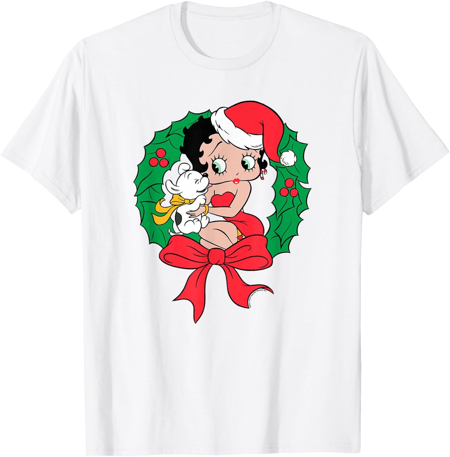 Betty Boop Santa Outfit Seated Wreath T-Shirt - T-Shirt | White