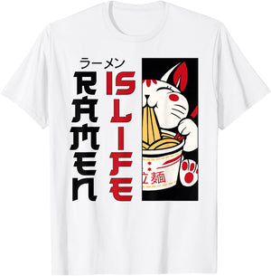 Ramen Noodle Bowl Love Japanese Kawaii Cat Ramen Is Life T-Shirt - T-Shirt | White