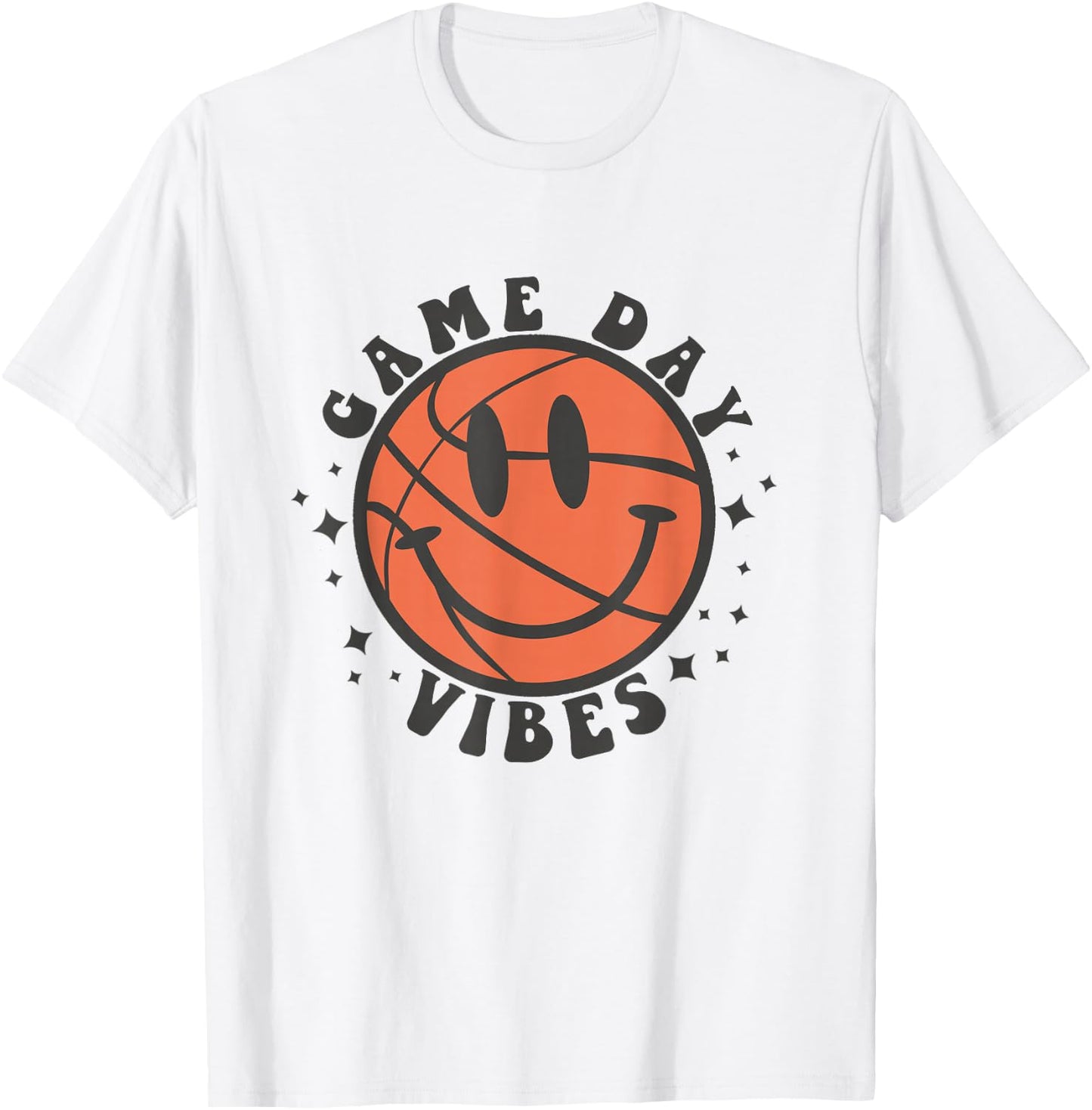 Game Day Vibes Groovy Retro Happy Face Basketball Fan Lover T-Shirt - T-Shirt | White