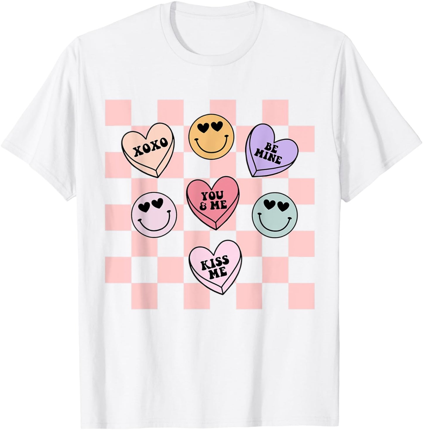 Retro Valentines Day Smile Face Candy Heart Girls Kids Women T-Shirt - T-Shirt | White