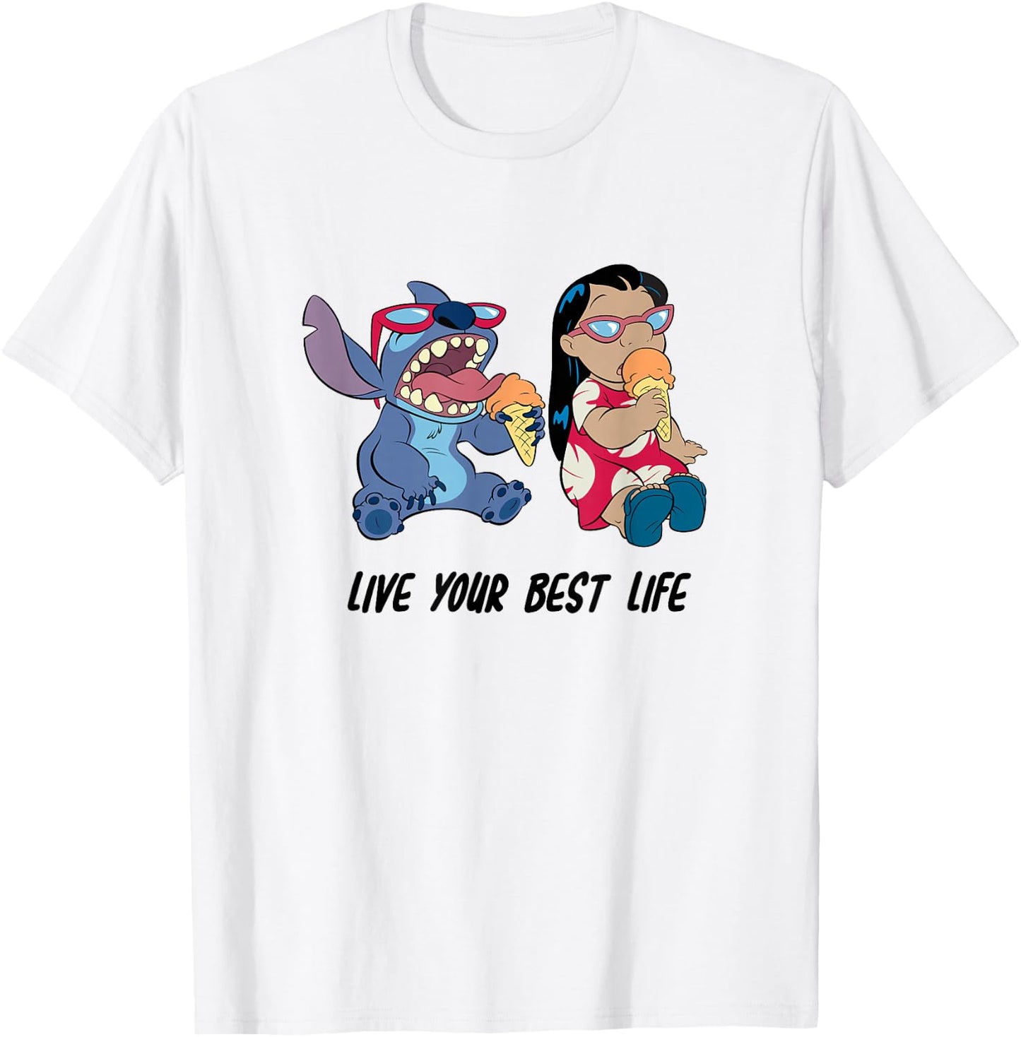 Disney Lilo & Stitch Eating Ice Cream Live Your Best Life T-Shirt - T-Shirt | White