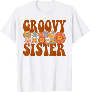 Retro Groovy Sister Matching Family 1st Birthday Party T-Shirt - T-Shirt | White