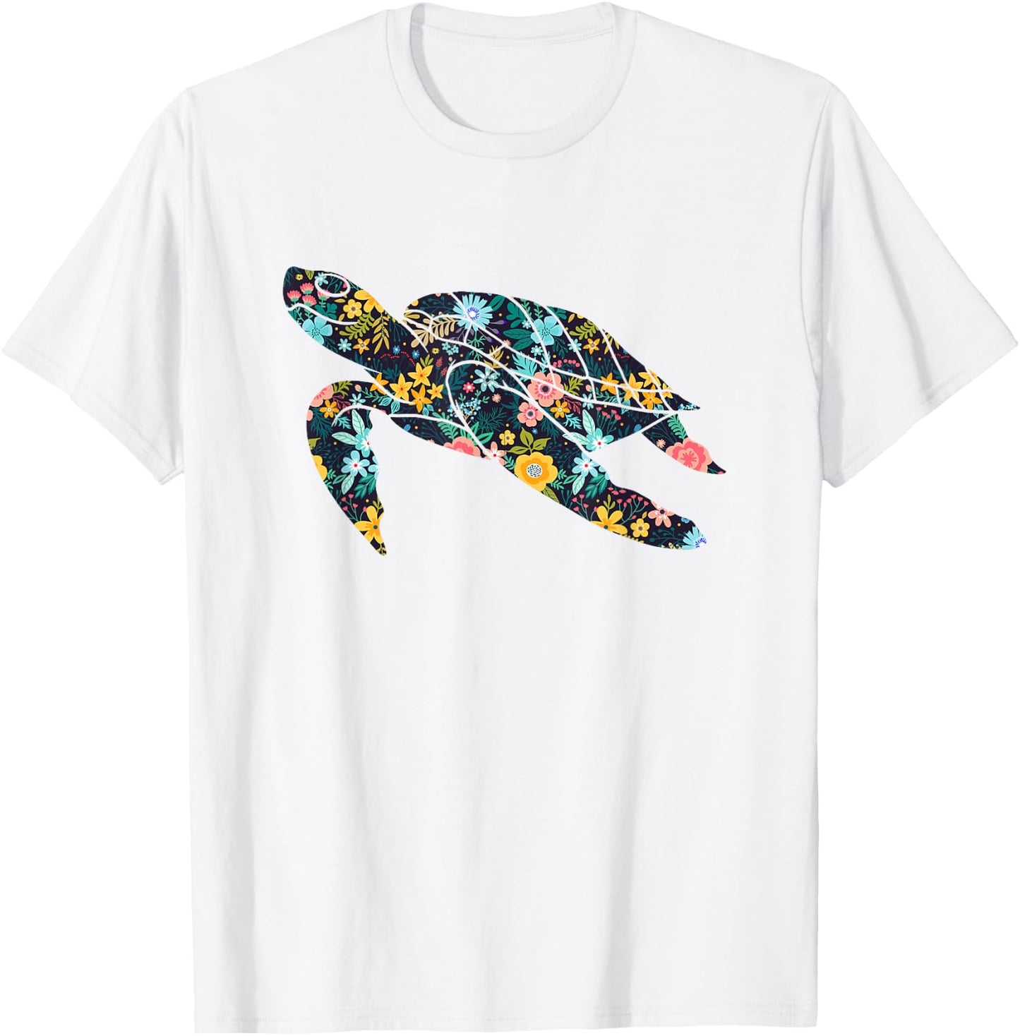 Floral Sea Turtle Silhouette Girls Graphic T-Shirt - T-Shirt | White
