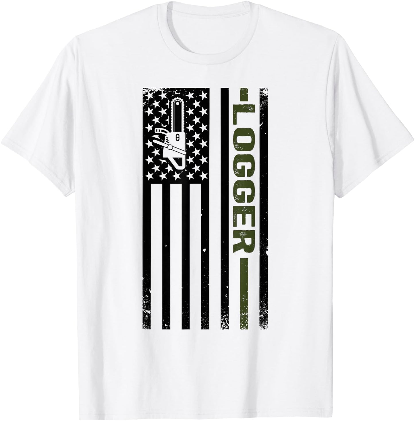 Logger US Flag Logging Lumberjack T-Shirt - T-Shirt | White