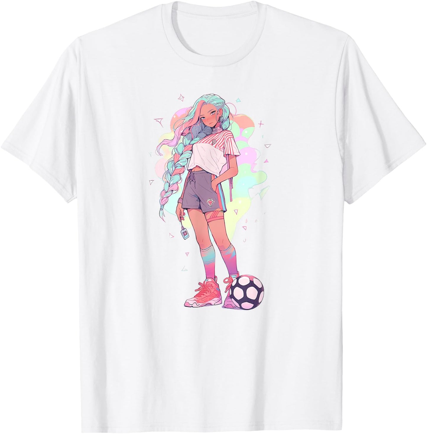 Soccer Girl in funny Pastel japan Anime Aesthetic japanese T-Shirt - T-Shirt | White