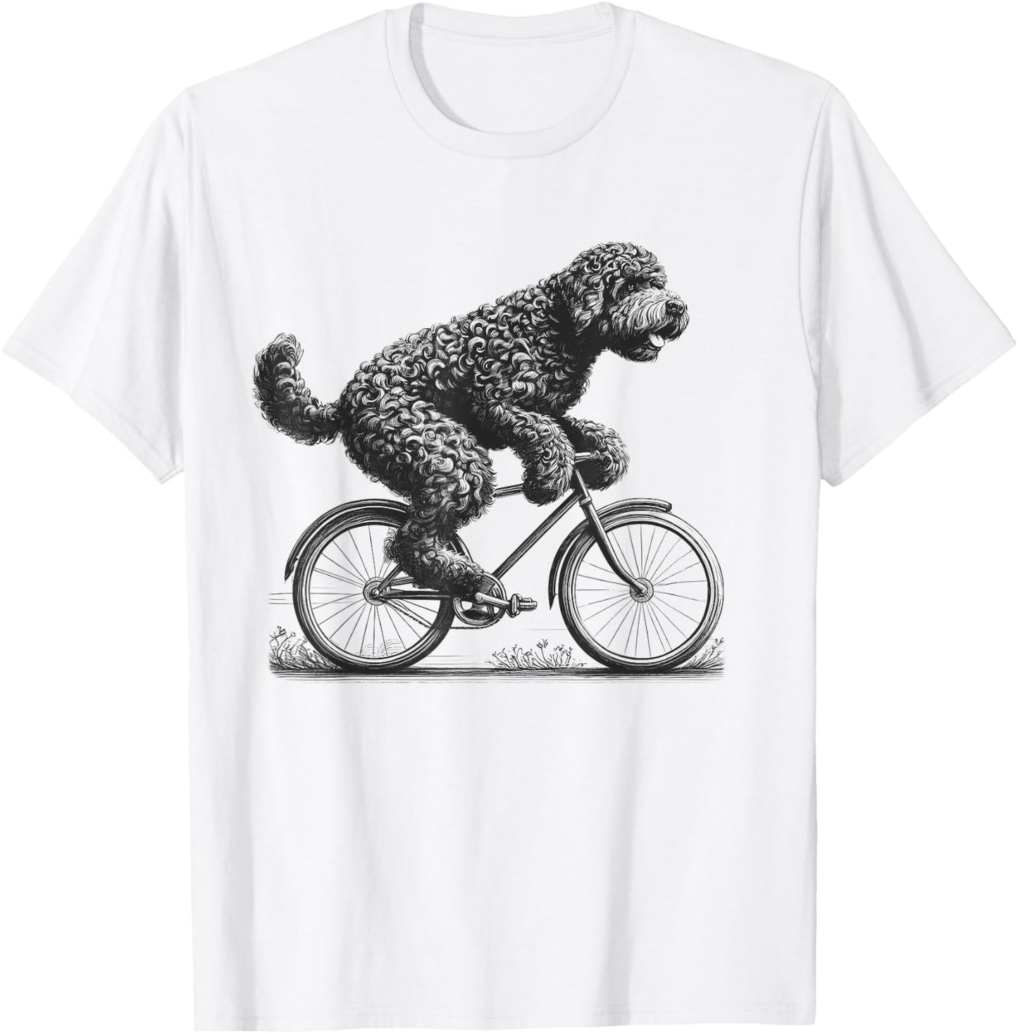 Portuguese Water Dog Riding a Bike Bicycle Biker Cycling Men Women Girls Kids T-Shirt - T-Shirt | White