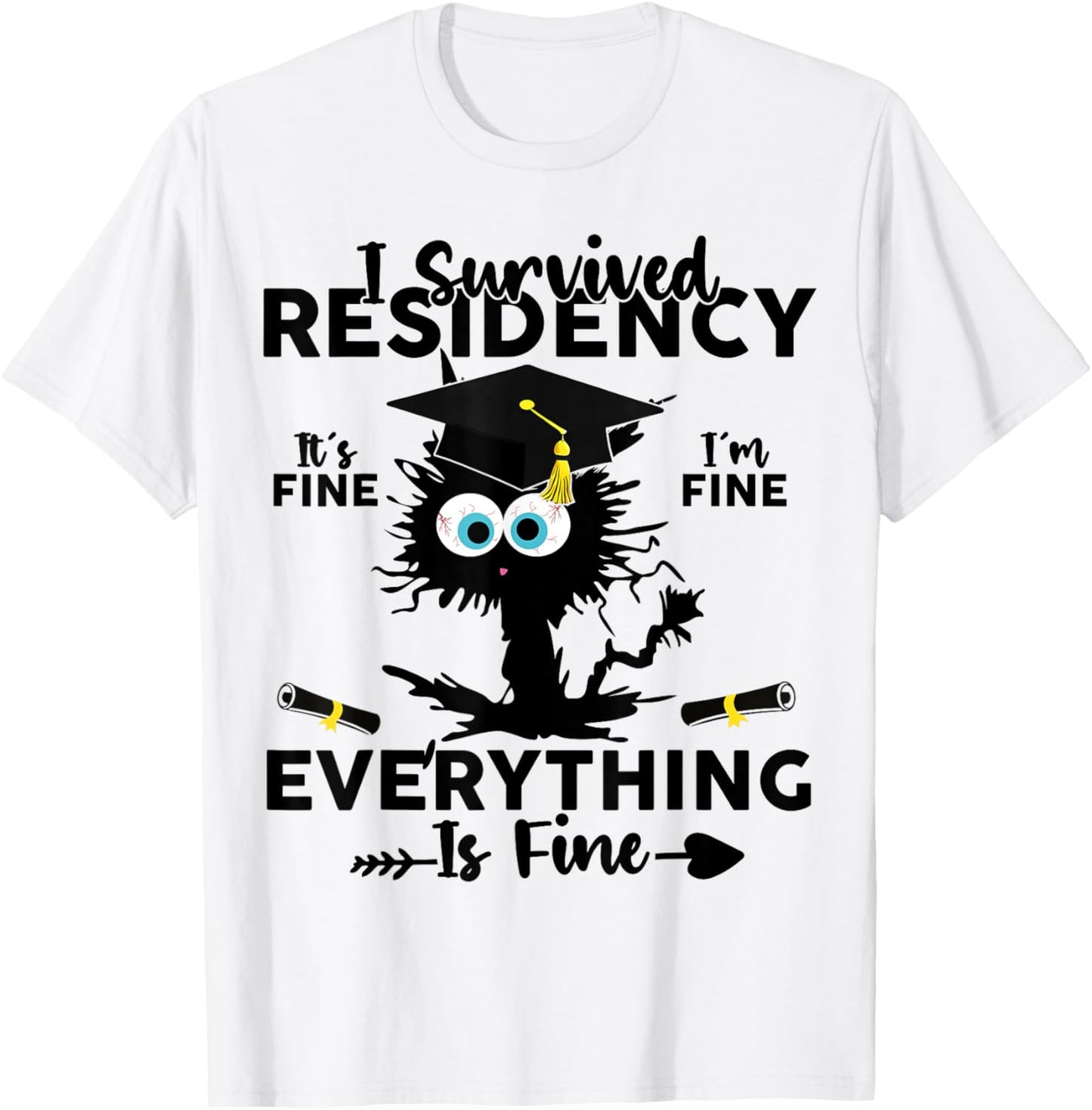 I Survived Residency Black Cat Residency Graduation Doctors Women Girls Kids T-Shirt - T-Shirt | White
