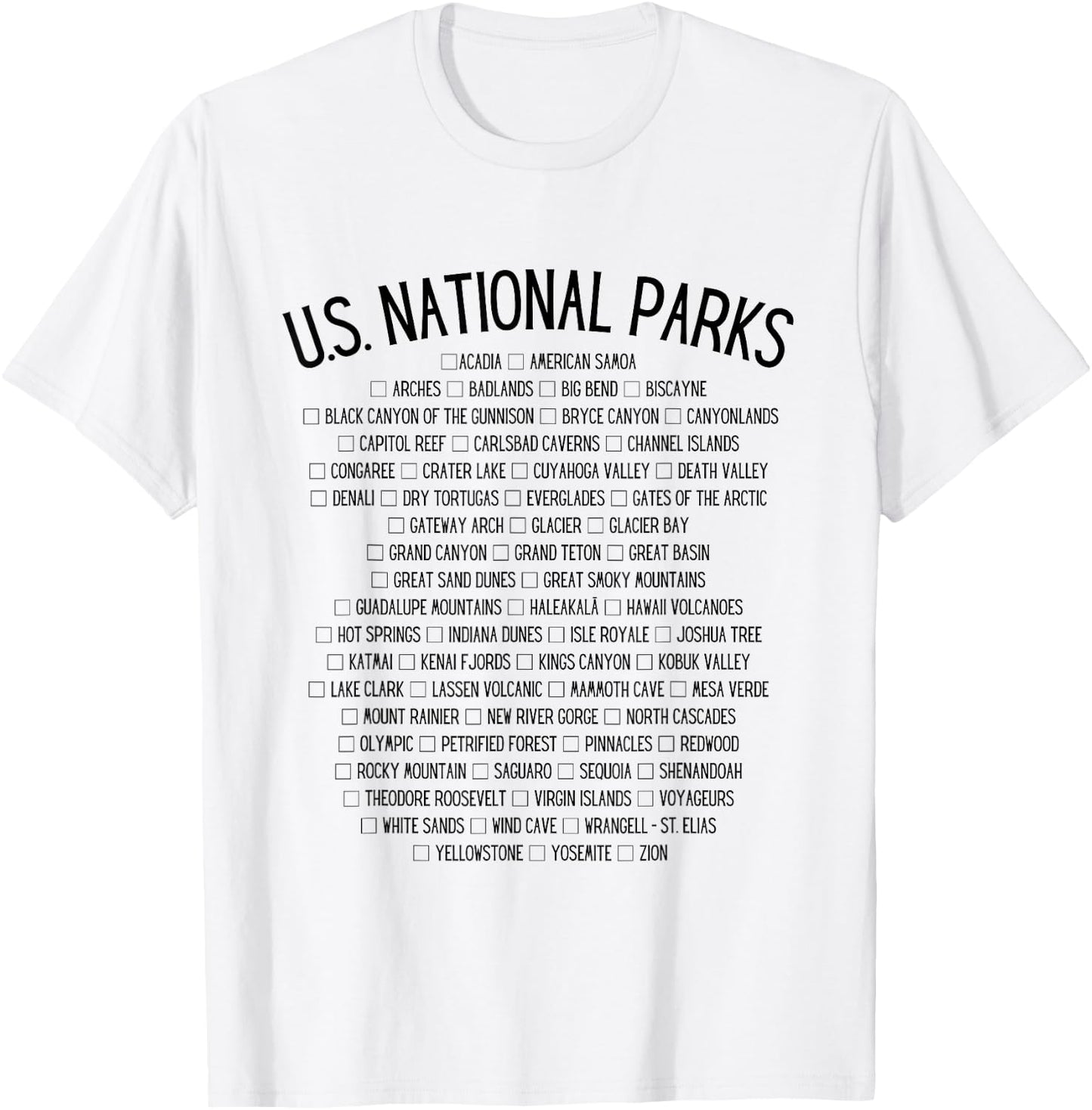 American National Parks Checklist - US National Parks Family T-Shirt - T-Shirt | White