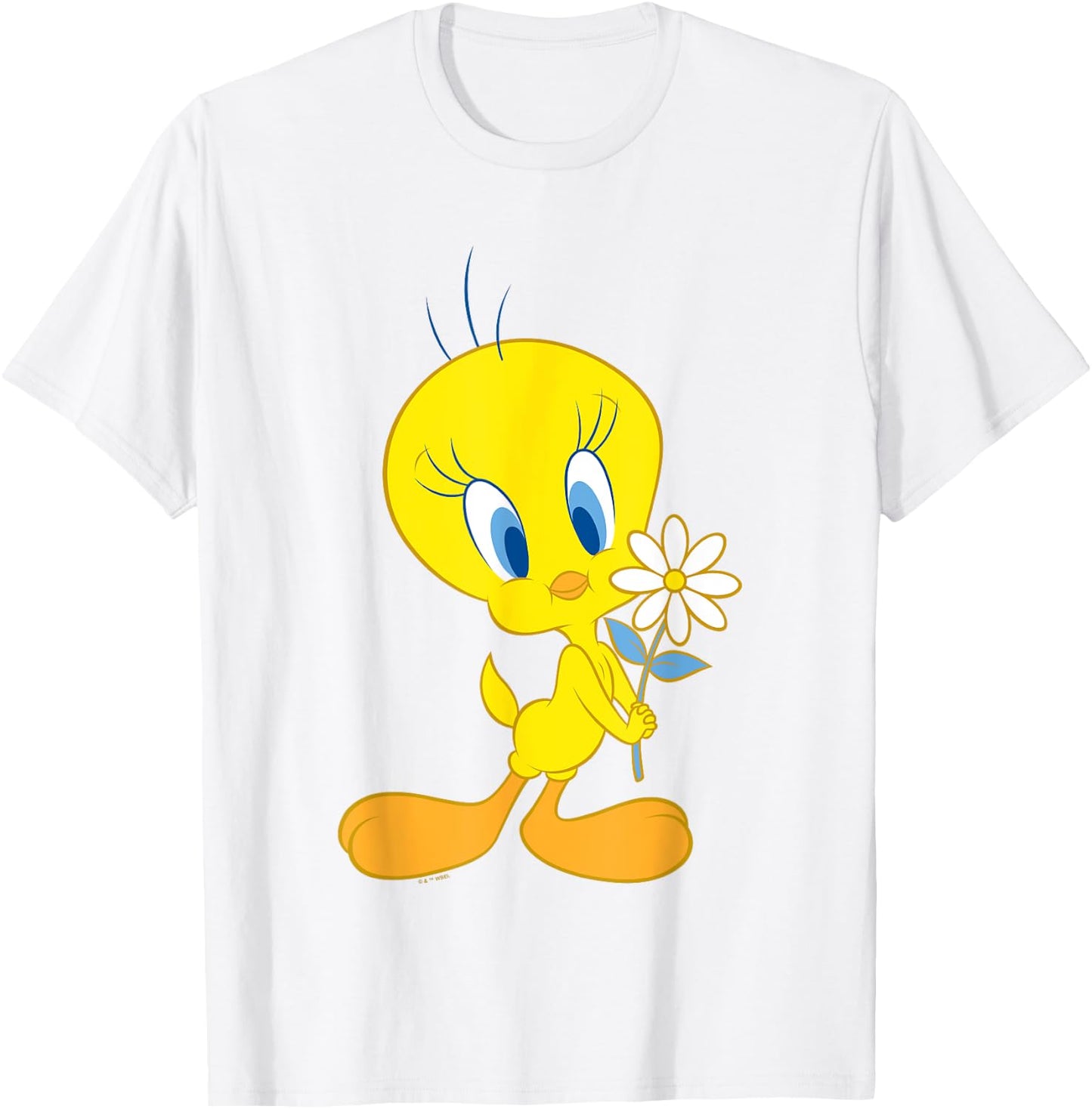 Looney Tunes Cute Tweety Bird Holding A Flower Logo T-Shirt - T-Shirt | White