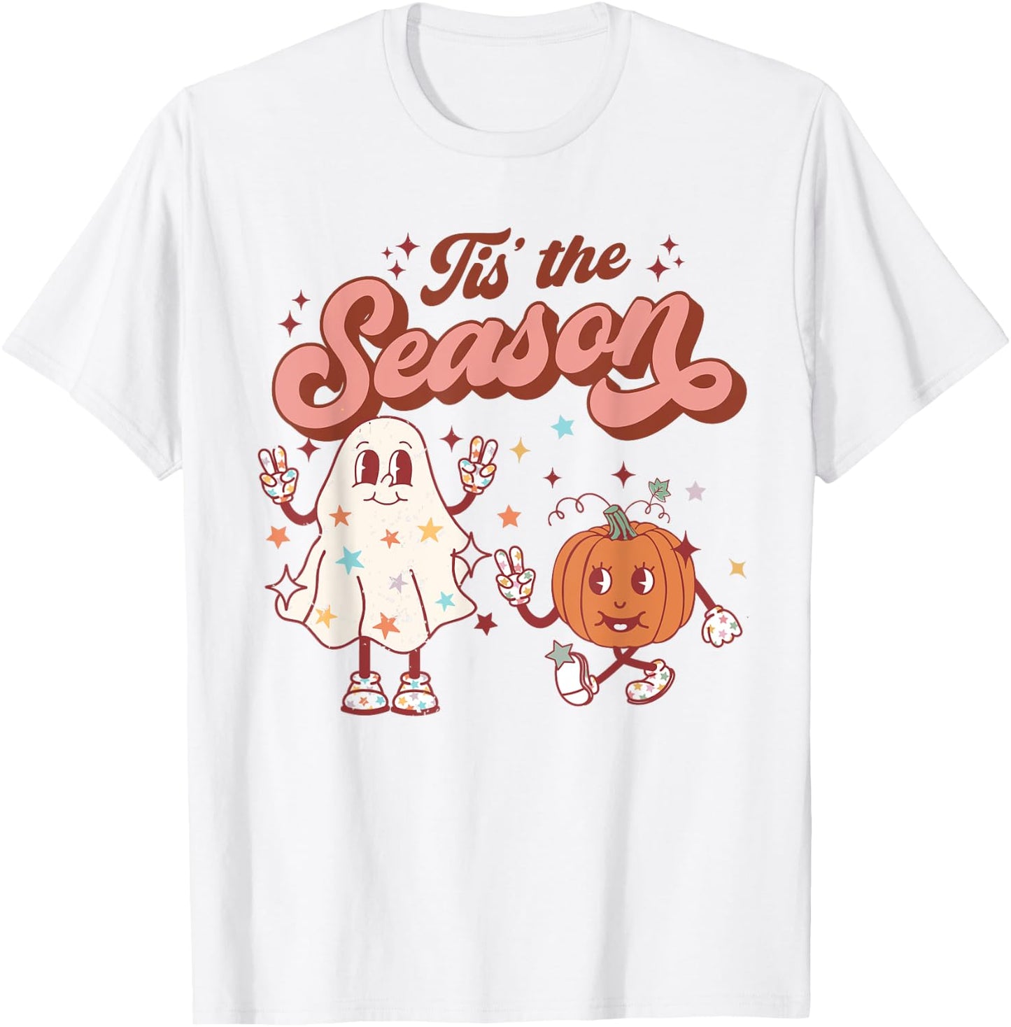 Tis' The Season Retro Halloween Party Funny Ghost Pumpkin T-Shirt - T-Shirt | White