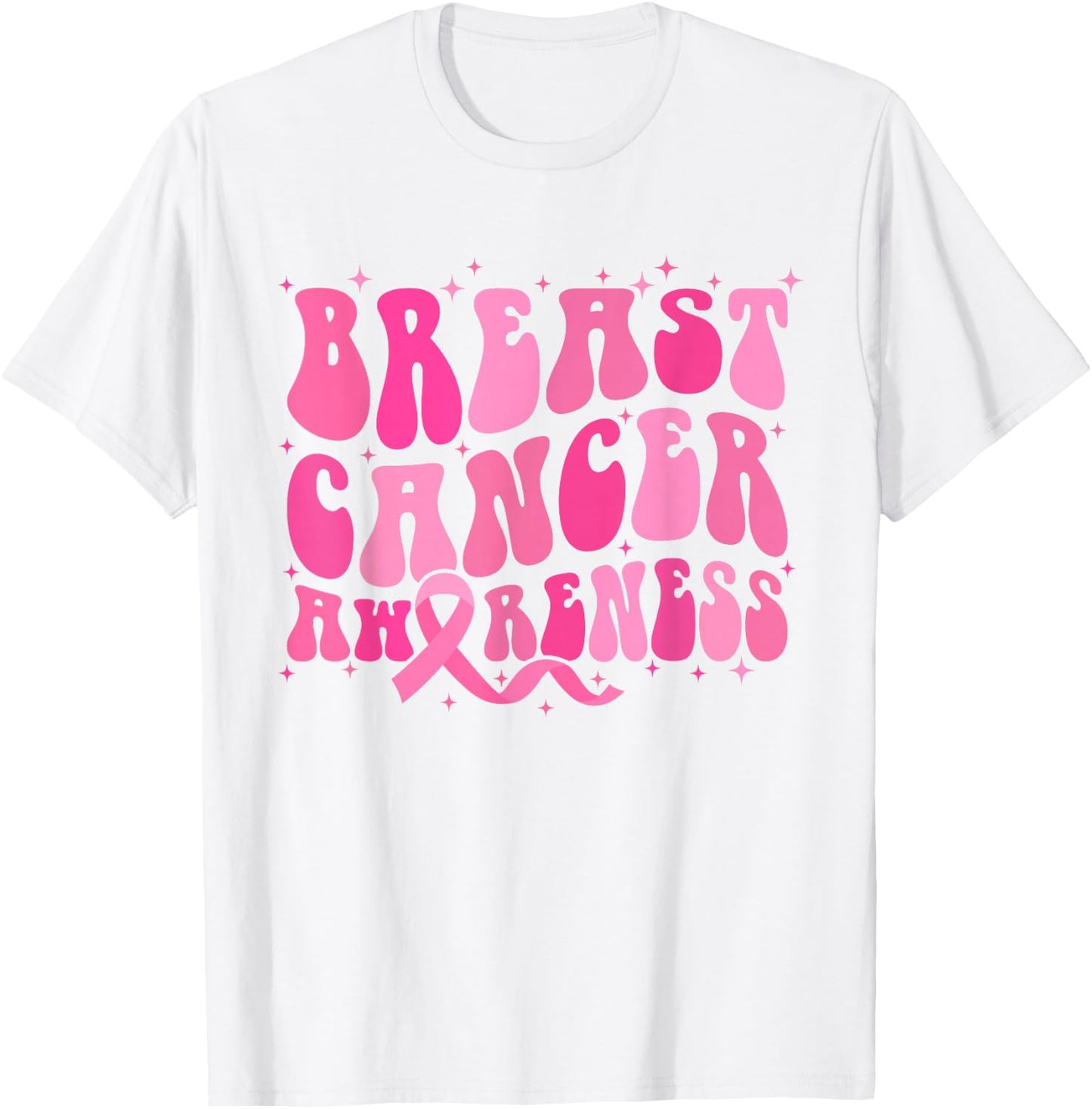 Groovy Breast Cancer Awareness Month T-Shirt - T-Shirt | White
