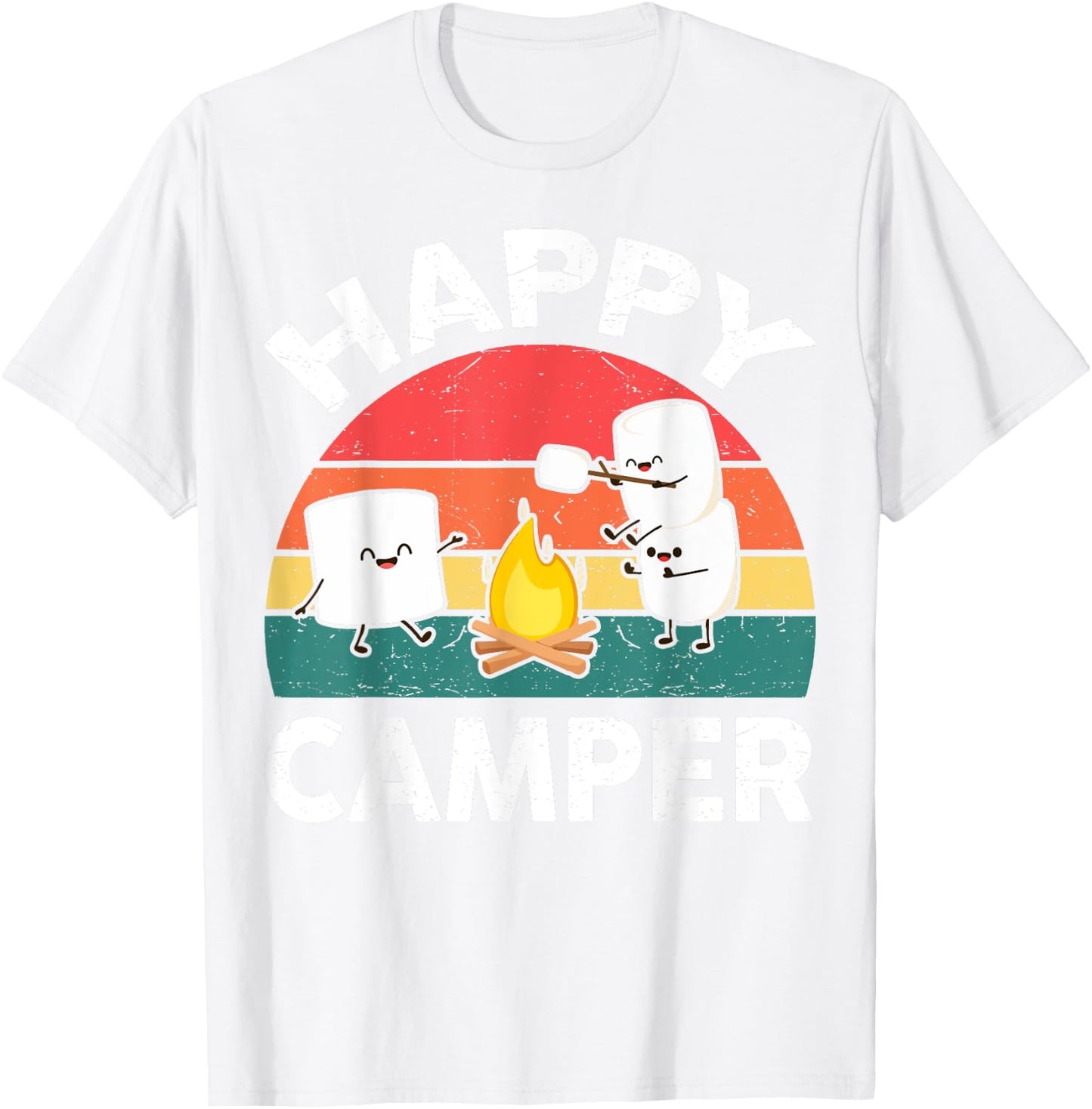 Funny Happy Camper Kids Boy Girl Toddler Marshmallow Camping T-Shirt - T-Shirt | White