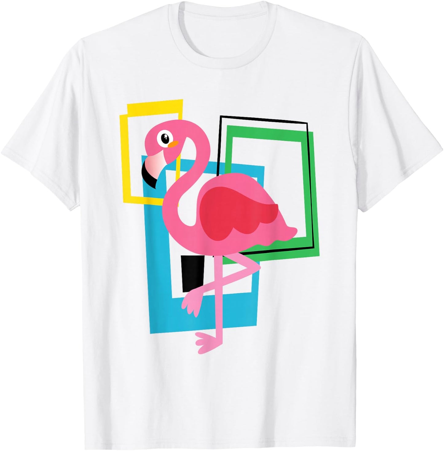 Midcentury Mid Century Pink Flamingo Retro Geometric Modern T-Shirt - T-Shirt | White