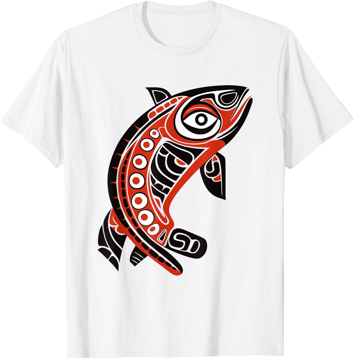 Native American Pacific Northwest Coast Art Tribal Salmon T-Shirt - T-Shirt | White