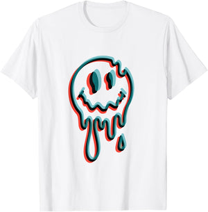 Melting Smiling Face Glitch Trippy Dripping T-Shirt - T-Shirt | White