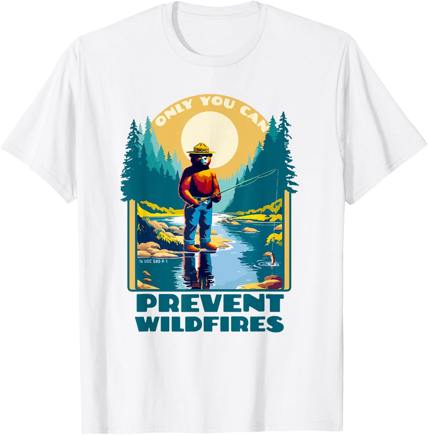 Fishing Smokey Bear Only You Can Prevent Wildfires Vintage T-Shirt - T-Shirt | White