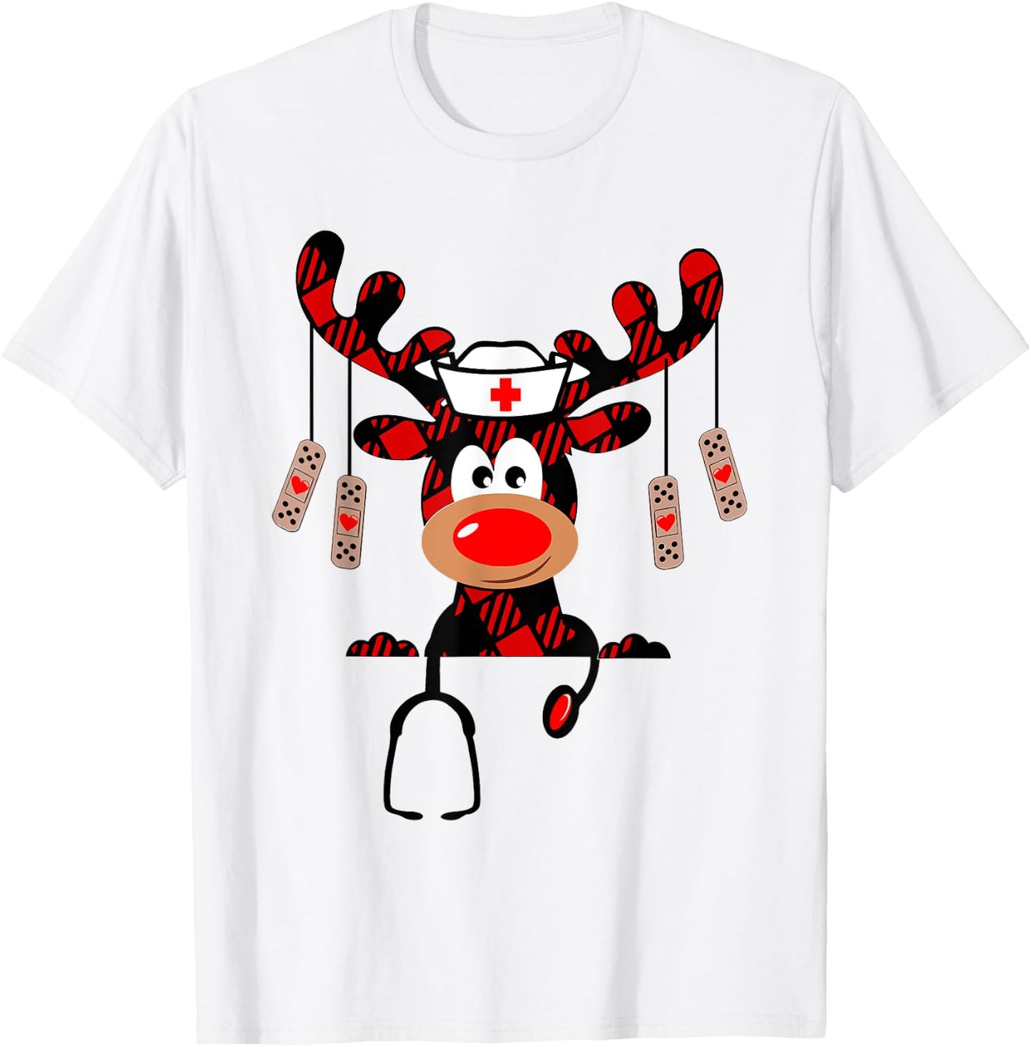 Nurse Christmas Reindeer Nurse Plaid NICU RN LPN Scrub Top T-Shirt - T-Shirt | White