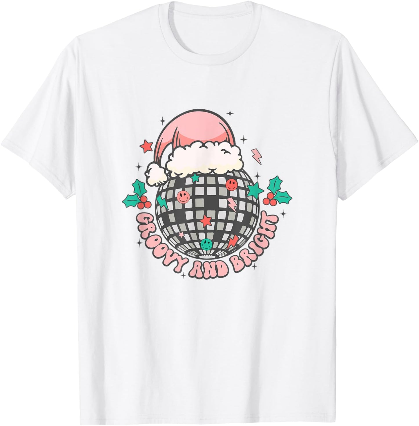 Disco Christmas Ball Retro Groovy Bright Santa Hat T-Shirt - T-Shirt | White
