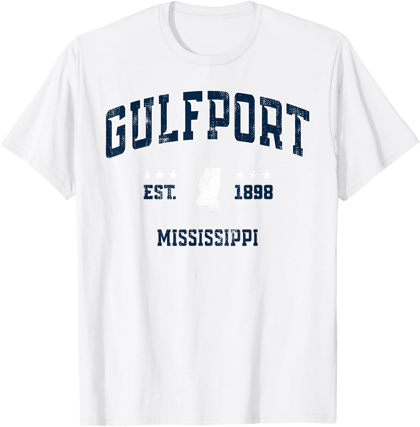 Gulfport Mississippi MS Vintage Athletic Navy Sports T-Shirt - T-Shirt | White