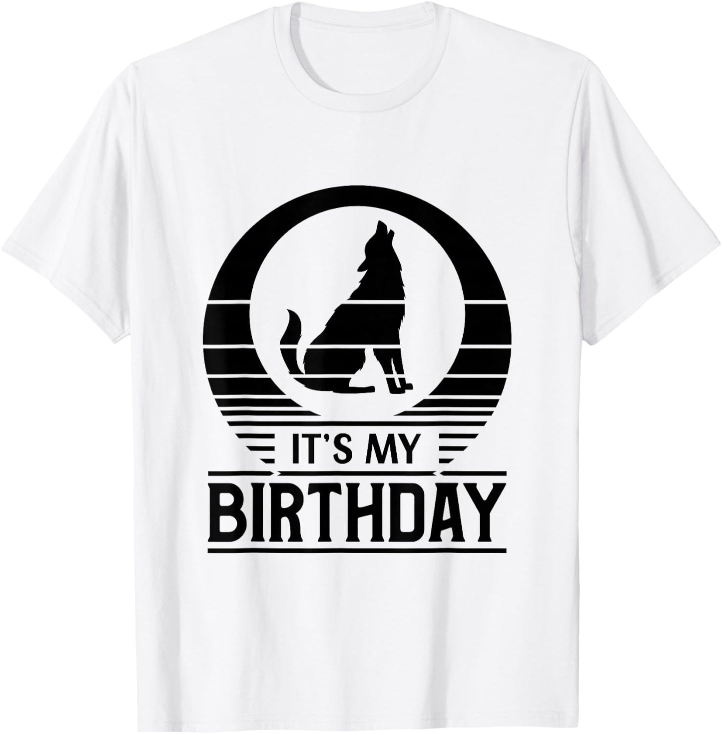 Vintage Sunset Happy Birthday Wolf Its My Birthday T-Shirt - T-Shirt | White