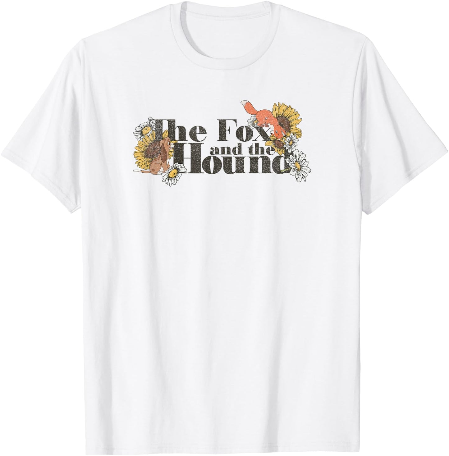Disney The Fox and the Hound Friendship Floral Title Logo T-Shirt - T-Shirt | White