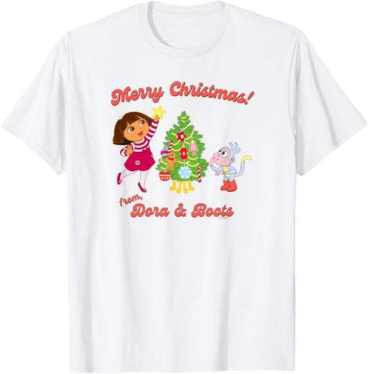 Dora the Explorer Happy Holidays from Dora and Boots T-Shirt - T-Shirt | White