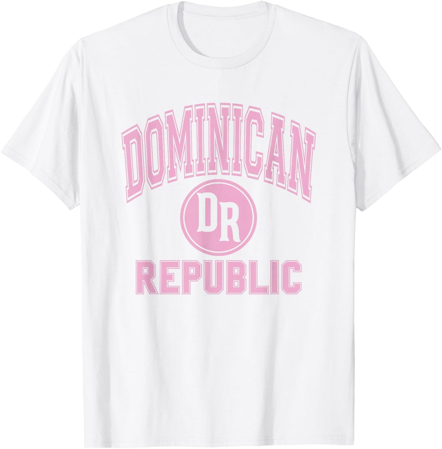 Dominican Republic Text DR Circle White with Pink Print T-Shirt - T-Shirt | White