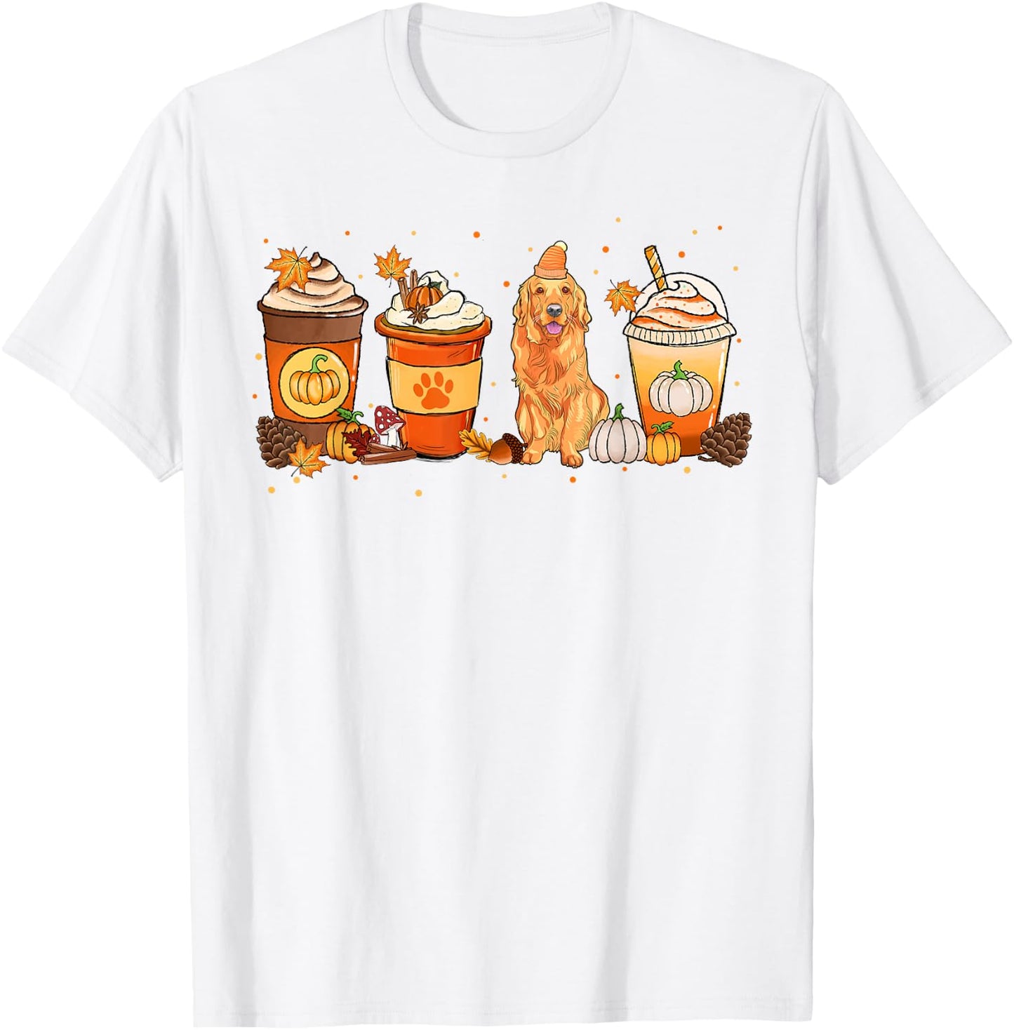 Pumpkin Spice Latte Golden Retriever Fall Thanksgiving T-Shirt - T-Shirt | White