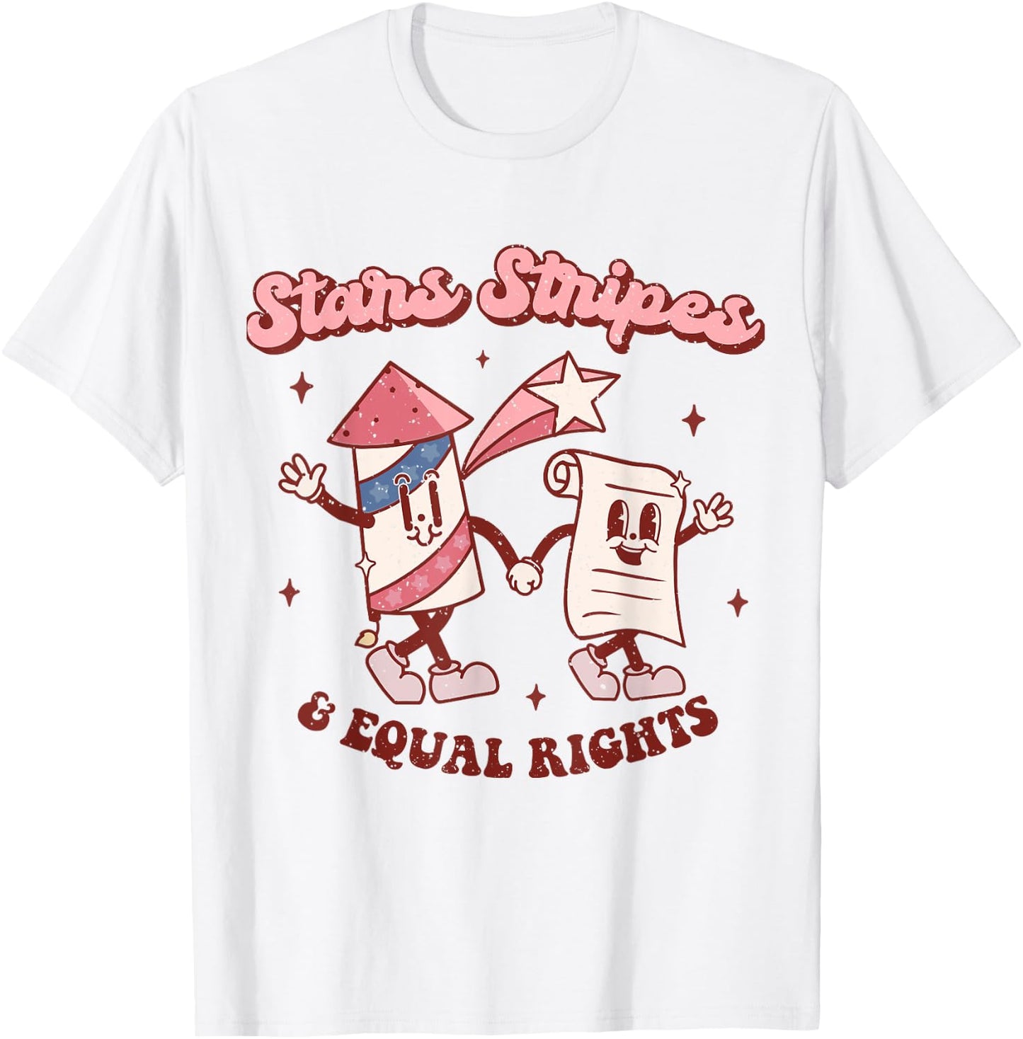 Stars Stripes & Equal Rights 4th Of July Retro Groovy Women T-Shirt - T-Shirt | White